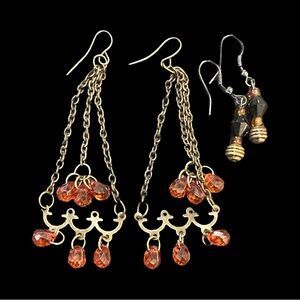 Two Pair Brown Orange Like Beaded Earrings Dangle Chandelier